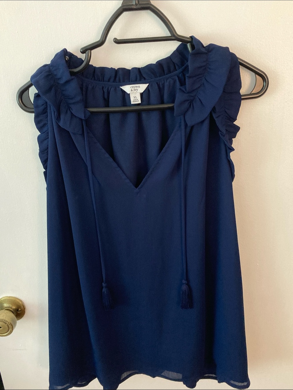 crown & ivy Navy Ruffled Sleeveless Blouse
